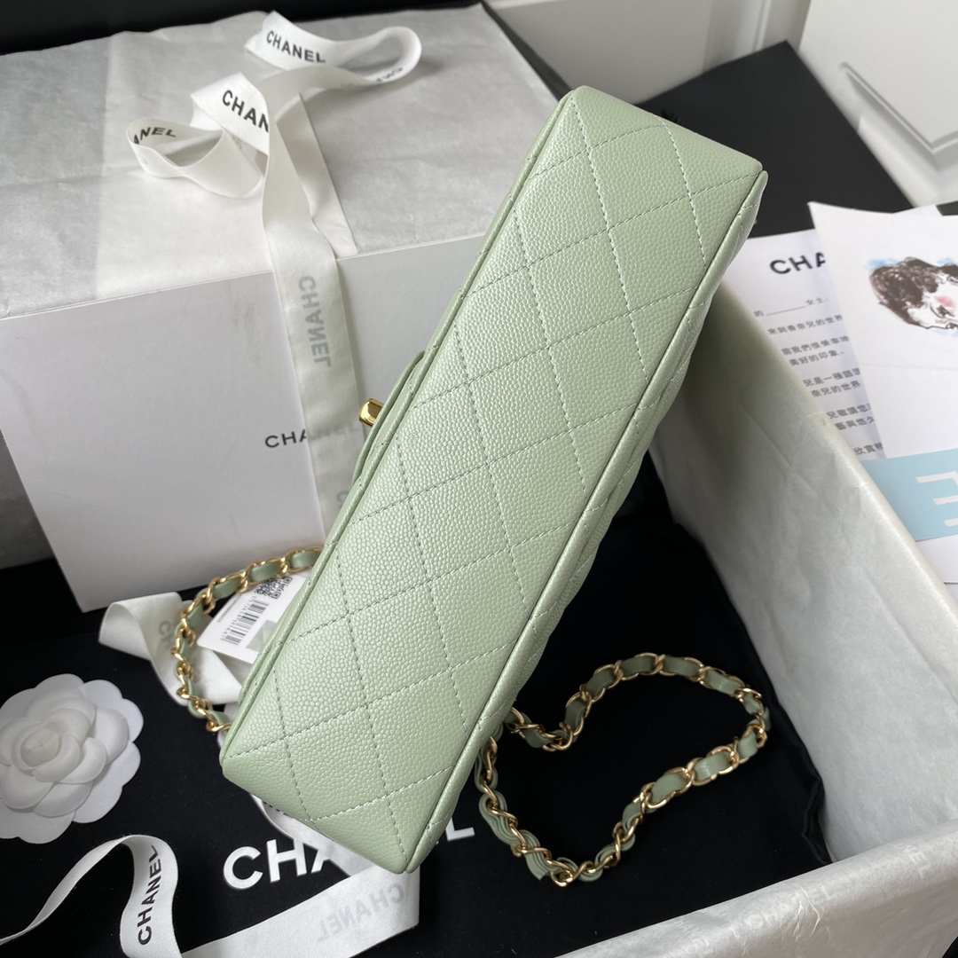 Classic Flap Caviar Bag A01113 Light Green/Gold